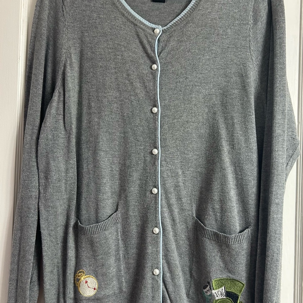 Gray Cardigan with Embroidered Patches